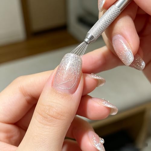 6 Pack Nail Art Liner Brushes Set Nail Art Fan Brush for Gel Nail Polish Striping Professional Nail Art Brushes with Durable Metal Handles for Salon & DIY Manicure