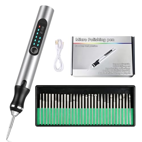 Silver Cordless Engraving Pen with 30 Bits,USB Electric Engraver Kit - color: Silver