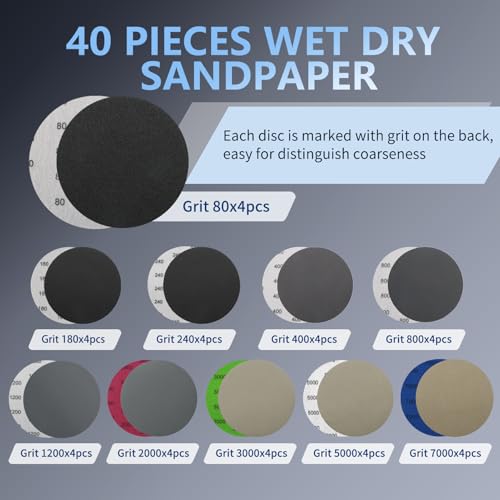 VIBRATITE 40PCS 5 Inch Wet Dry Sanding Discs, 80-7000 Grit - size: 5 Inch