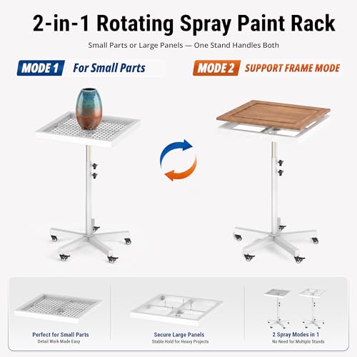 GARVIN 360°Rotating Spray Paint Rack,27.8-39.8" Height Adjustable Stable Paint Rack for Cabinet Paint Stand Door and Car,Rotating Spray Paint Stand,White