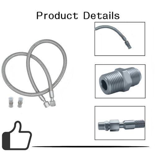 Industrial Grade Reinforced Air Compressor Hose Assembly - 3/8" NPT Male Connectors - 40" Flexible Stainless Steel Braided Line with 360° Rotating Fittings (450 PSI/750°F Rated)