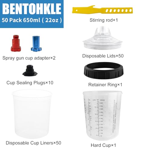 Disposable Paint Spray Gun Cup 50 Pack 22 Ounce(650ML)
