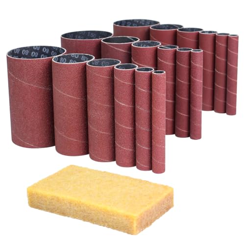 19 Pack Spindle Sander Sleeves with Sandpaper Cleaning Stick - Eraser, 4-1/2’’ Length, 1/2’’, 3/4’’, 1’’, 1-1/2’’, 2’’, 3’’ Diameter Sanding Sleeves Set, Grit 80, 150, 240,for Spindle Drum Sanders