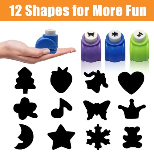 Luomorgo 12 Pcs Craft Hole Punch Shapes Set, Mini Paper Punchers