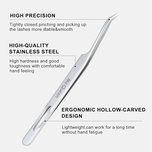 Ms.Queen Lash Tweezers for Eyelash Extensions,Professional Fine Tip 45 Degree Lash Tweezers for Volume Lash Extensions - style: 45 Degree Tweezers