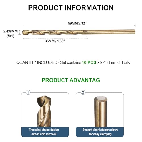 METALLIXITY Micro Drill Bit #41 10Pcs 4341 HSS Small Bits 118° Gold Finish - size: #41 (2.438mm)