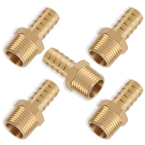 5PCS 1/2" Barb x 1/2" NPT Male Brass Hose Barb Fitting, Air Line Adapter - size: 1/2" Barb to 1/2" NPT Male