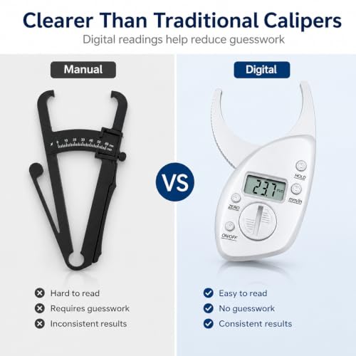 Digital Body Fat Caliper with LCD Display, Skinfold Tester and Tape Measure