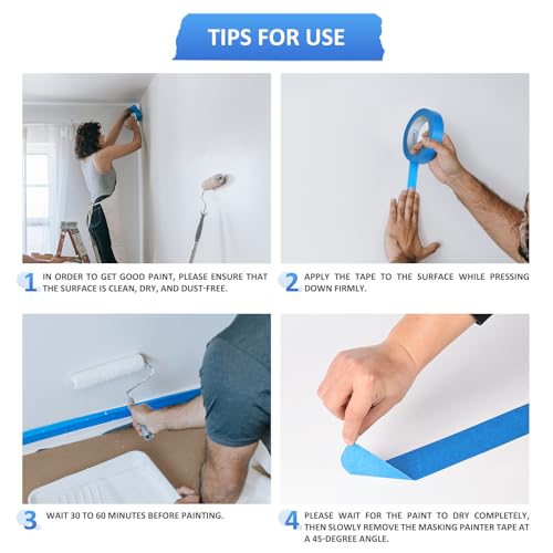 10Rolls Painters Tape 1 inch Wide Bulk Blue Masking Tape for Painting 55yds - size: 1 inch × 10 Rolls