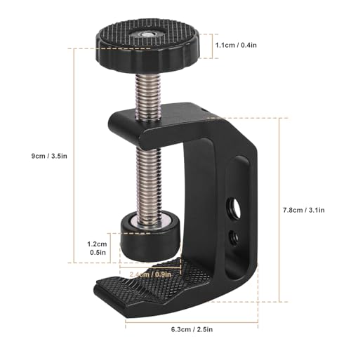 4 Pack Universal C-Clamp, Small C-Clamps with 1/4 and 3/8 Thread Hole, Adjustable Aluminum C Clamp for Desktop Mount Holder, Carts, Benches