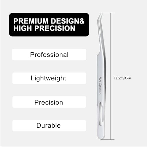 Ms.Queen Lash Tweezers for Eyelash Extensions,Professional Fine Tip 45 Degree Lash Tweezers for Volume Lash Extensions - style: 45 Degree Tweezers