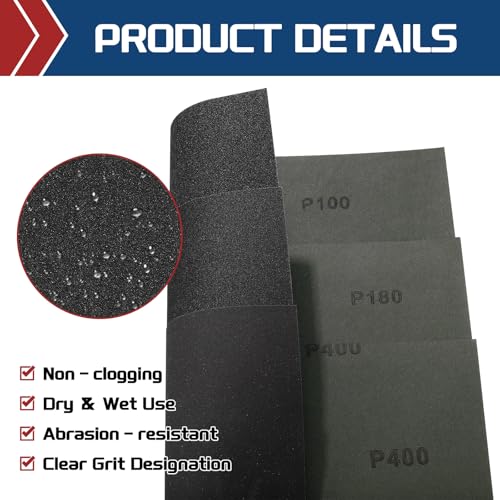 5Pcs Sand Paper 4.2x11 180Grit Silicon Carbide Sandpaper Sheets - size: 4.2 x 11 Inch (180 Grits)