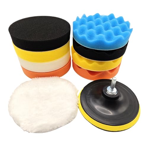 10Pcs 5Inch Face Backing Plate Compound Buffing Polishing Sponge Pads Waffle Foam Buffing Polishing Pads Kit with Woolen Cutting Pad and 5Inch Backing Plate M10 Drill Adapter - size: 5inch 10Pcs