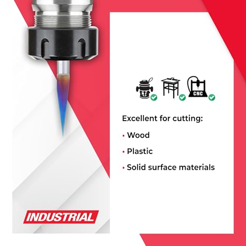 Amana Tool Spektra Extreme Tool Life Coated Solid Carbide Signmaking and Engraving Router Bit, 45611-K, 15 Degree Engraving 0.005 Tip Width x 1/4 Shank x 2-1/4 Inch Long - size: 45611-K