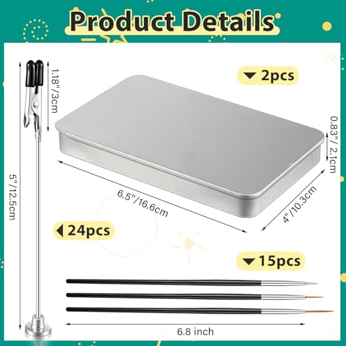 Nuanchu 2 Pcs Painting Stand with 24 Alligator Clips 15 Brushes, Silvery - color: Silvery