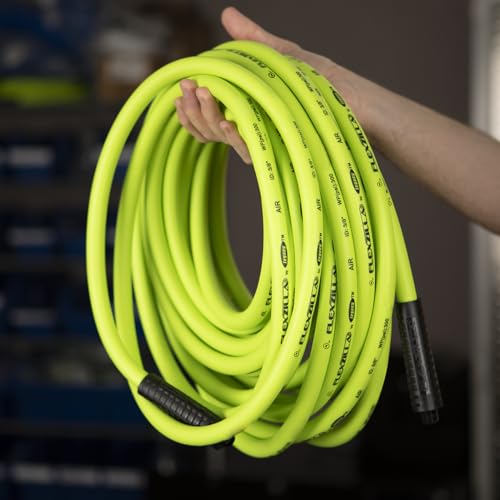 Flexzilla Air Hose, 3/8 in. x 25 ft., 1/4 in. MNPT Fittings, Heavy Duty, Lightweight, Hybrid, ZillaGreen - HFZ3825YW2