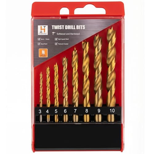 8PC Brad Point Wood Drill Bit Set, Titanium Coated HSS, 3-10mm - style: 8pc Brad Point