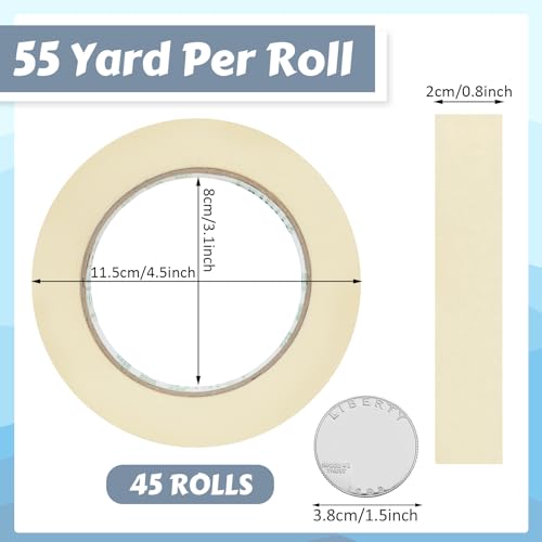 Fainne 45 Rolls Masking Tape Bulk 0.8 Inch 55 Yards - size: 0.8 Inch