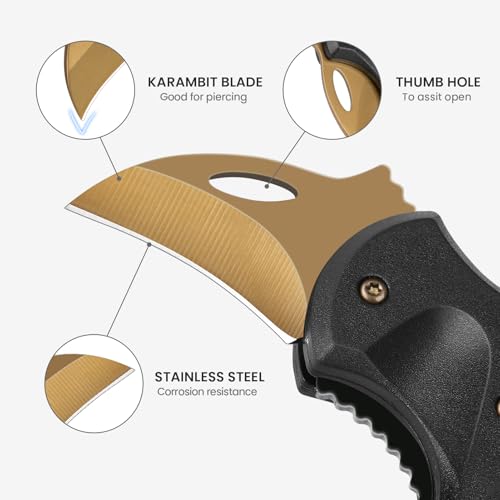 FUNBRO Small Pocket Knife for Men, Edc Knives Tool - color: 1 Pack Gold