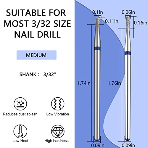 2Pcs Nail Drill Bits, 3/32" Carbide Conical Micro Cuticle Removal Bit, Professional Diamond Carbide Nail Drill Bit for Acrylic Gel Nails, Home Salon & DIY - color: Conical
