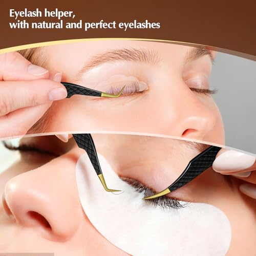 2 Pack Lash Tweezers, Professional Eyelash Tweezers, Black