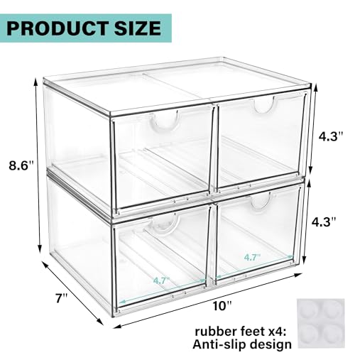 Prsildan Acrylic Storage Drawers Clear Makeup Organizer with 4 Drawers - size: Stackable-4Drawers