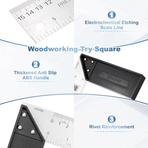 HARFINGTON 2Pcs Woodworking Square Ruler 6" Stainless Steel Try Square - size: 6"