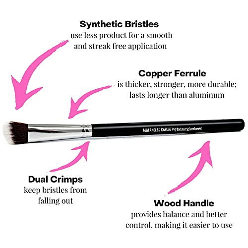 Angled Eyeshadow Blending Makeup Brush – Small Mini Angle Kabuki, Synthetic Eye Shadow Blender Brushes for Eyelid, Brow Bone, Crease, Cheek Highlighter, Setting Liquid Cream Mineral Powder Cosmetics