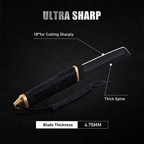Leopcito 11.5" Japanese Fixed Blade Tactical Knives with Sheath - color: Black