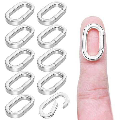 MKCYD 10Pcs Oval Clasp Tiny Carabiner Necklace Clasps and Closures - color: Silver, size: Large (0.90 × 0.50 × 0.12 in)