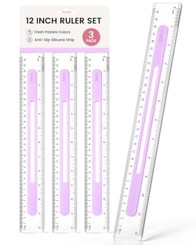 Sooez 3 Pack Ruler 12 Inch, Anti-Slip Clear Rulers for Kids School, Purple - color: Purple, size: 3 Pack