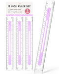 Sooez 3 Pack Ruler 12 Inch, Anti-Slip Clear Rulers for Kids School, Purple - color: Purple, size: 3 Pack