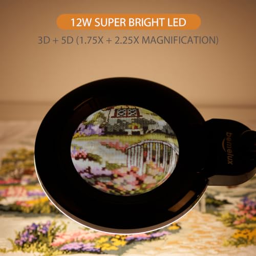 Magnifying Lamp with Clamp, 6-Inch Replaceable Lenses, Black - color: Black