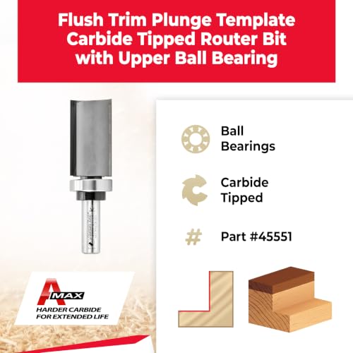 Amana Tool 45551 Flush Trim Router Bit 1-1/8 D x 2 CH x 1/2 SHK Bearing - size: 1-1/8 Dia x 2" x 1/2 Sh