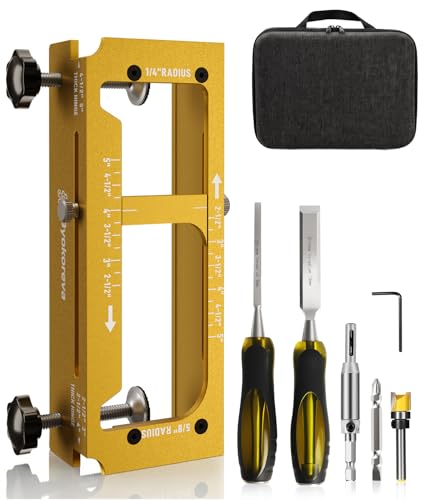 Door Hinge Jig Kit, Router Template for 2.5"-5" Hinges with Storage Case - style: Door Hinge Jig with Chisel