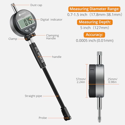 Neoteck Digital Dial Bore Gauge, 0.7-1.5" Internal Cylinder Measuring Tool - color: Black, size: 0.7-1.5 inch