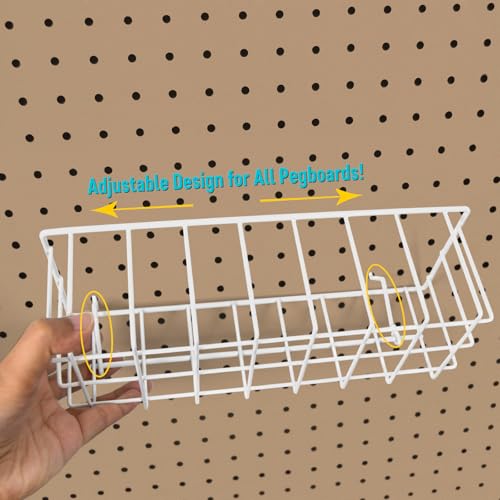 Peg Board Shallow Tray Baskets, 2Pack White Pegboard Shelves Bottle Holders - color: White, size: Medium