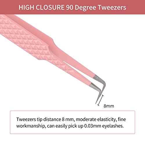 Lash Tweezers for Eyelash Extensions FADLASH Professional Japanese Stainless Steel Precision Lash Extension Tweezers Precise Individual Lashes Tweezers - size: 90 Degree Tweezers