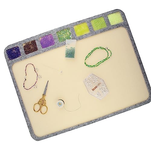 The Beadsmith Seed Bead Treasure Mat – 14” x 11” (35.6 x 27.9cm) – Soft Surface, 7 Compartments, Raised Border – Perfect for Working on Seed Bead Projects, Beading, Jewelry Making and DIY Hobbies - size: 14" X 11"