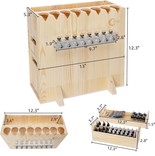 OPHIR Wooden Airbrush Holder with 2 Drawers for 8 Siphon Feed Airbrushes - size: for siphon airbrush+2 drawers
