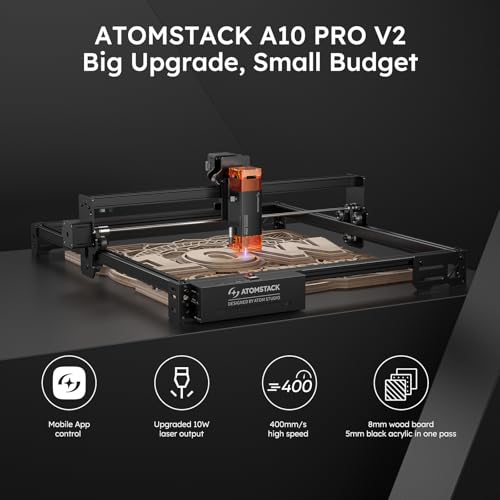 ATOMSTACK 10W Laser Engraver, A10 PRO V2 Laser Cutter, 0.06mm High Accuracy Laser Engraving Machine for Wood and Metal, Dark Acrylic, Glass, Leather - size: A10