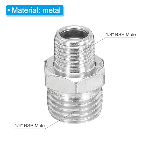 PATIKIL 1/8 to 1/4 Air Brush Hose Adapter, 1PCS 1/8" BSP Male to 1/4" BSP Male Fitting Conversion Adapter Nipple Metal Connector for Air Compressors - size: 1/8" BSP Male to 1/4" BSP Male
