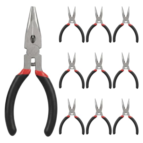 10Pcs Mini Needle Nose Pliers, 4.5 Inch Thin Needle Nose Pliers, Industrial Grade Small Spring Loaded Noses Plier with Spring Loaded and Wire Cutter for Jewelry Electronics Precision Craft