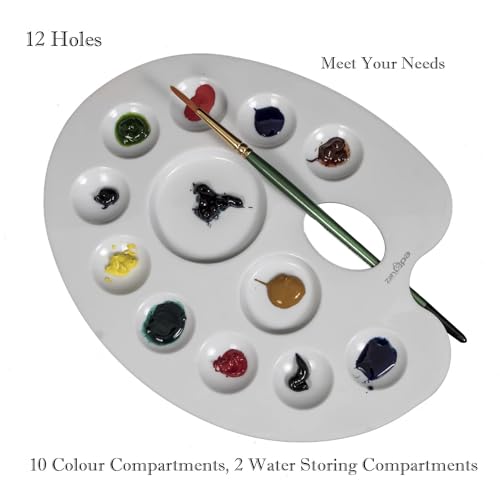 Zahepa Oval Paint Tray Palette with Thumb Hole, 12 Compartments, Watercolor - style: Oval - 12 Compartments