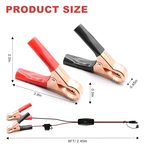 SAE Battery Alligator Clips Wire Harness with On/Off Switch 7.9ft/2.4m 16AWG, 12V Alligator Clips with Wires for Sprayer Parts, Sprayer Pump, Battery Charger, Solar Power Charging Extension Cable - size: 7.9ft 16AWG - 2Pack