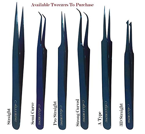 Alluring TITANIUM BLUE Tweezers for Eyelash Extension for Volume Lashes 3D, 5D & 6D lashes - 3D Straight - size: 3D STRAIGHT