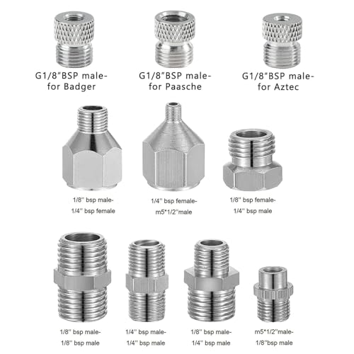 HUBEST 11pc Airbrush Adapter Kit, 1/8" 1/4" BSP for Badger Paasche Aztec - size: KIT 2