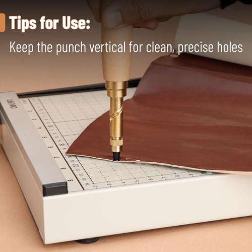 UNCO- Adjustable Leather Hole Punching Tool, 6 Sizes (1.5-4mm), Japanese Style Automatic Puncher with Wooden Handle, Hollow Hole Punch for Leather Belt, Bag, Wristband, Watch Strap, Shoe, Craft & DIY