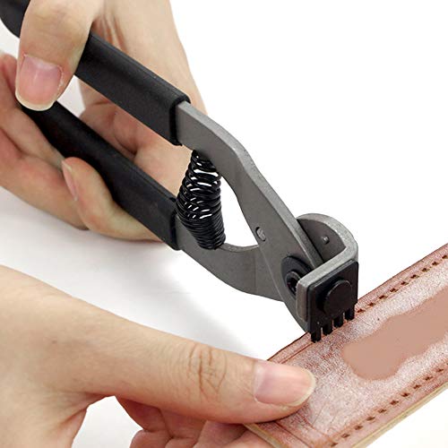 Leather Punch Tool Silent Pliers, 6.7in Handheld Leather Hole Punch Tool with 0.15in Head, DIY Leather Art Craft Hole Punch Stitching Hand Pliers for Belts Straps Saddles Shoes (4mm-4 Teeth)
