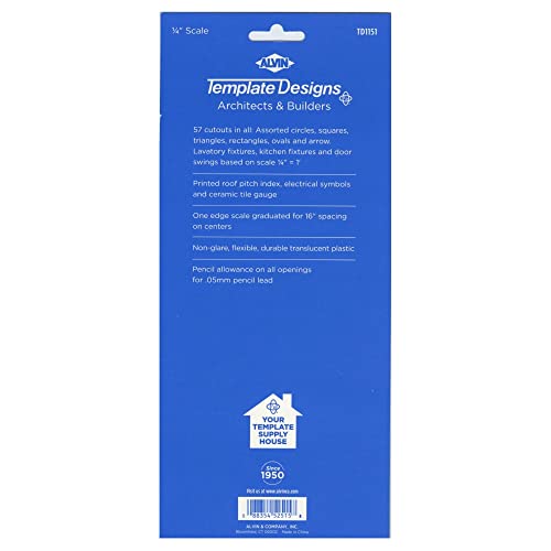 ALVIN, TD1151, Architects & Builders Template, Drawing and Drafting Tool for Artists, Architects, Design and Drafting, 5.25 x 9.25 Inches - style: Arch & Build Template